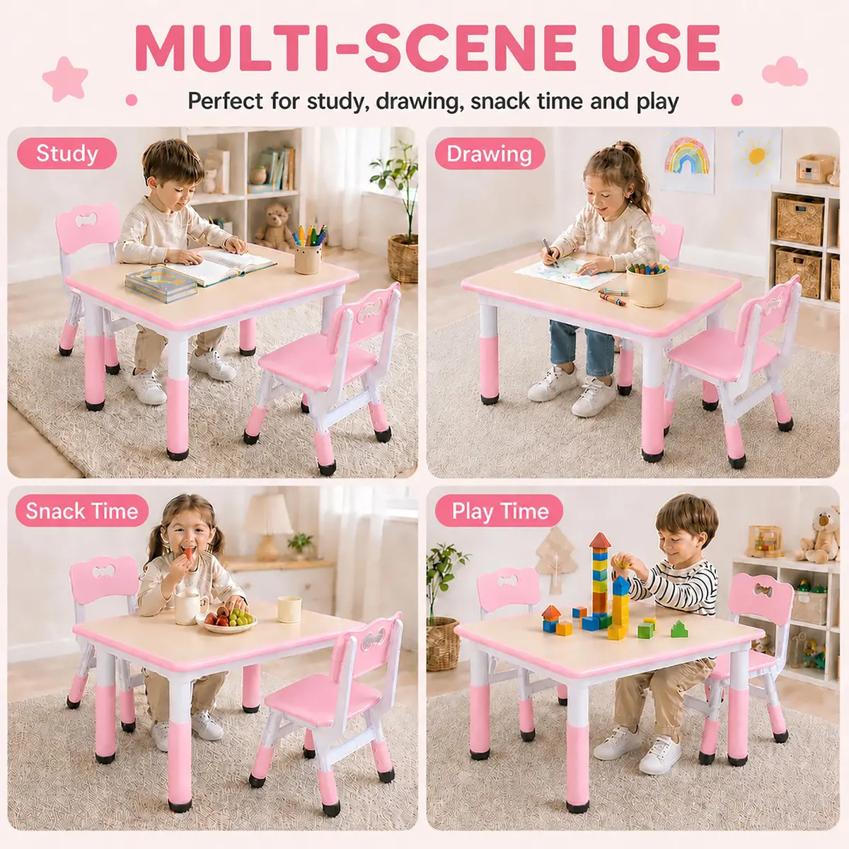 UNICOO Kids Table and Chairs Set, Height Adjustable, Plastic Study Desk for Ages 2-10 | Durable & Easy to Clean - view 3