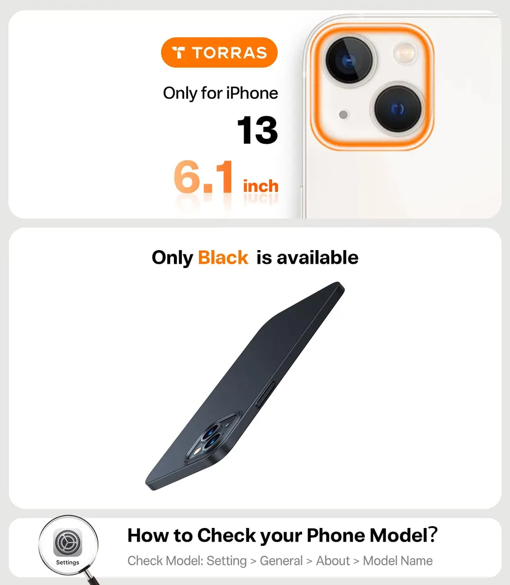 TORRAS Slim Fit for iPhone 13 Case Thin 6.1" Velvety Matte Black | Ultra-light & Protective - view 2