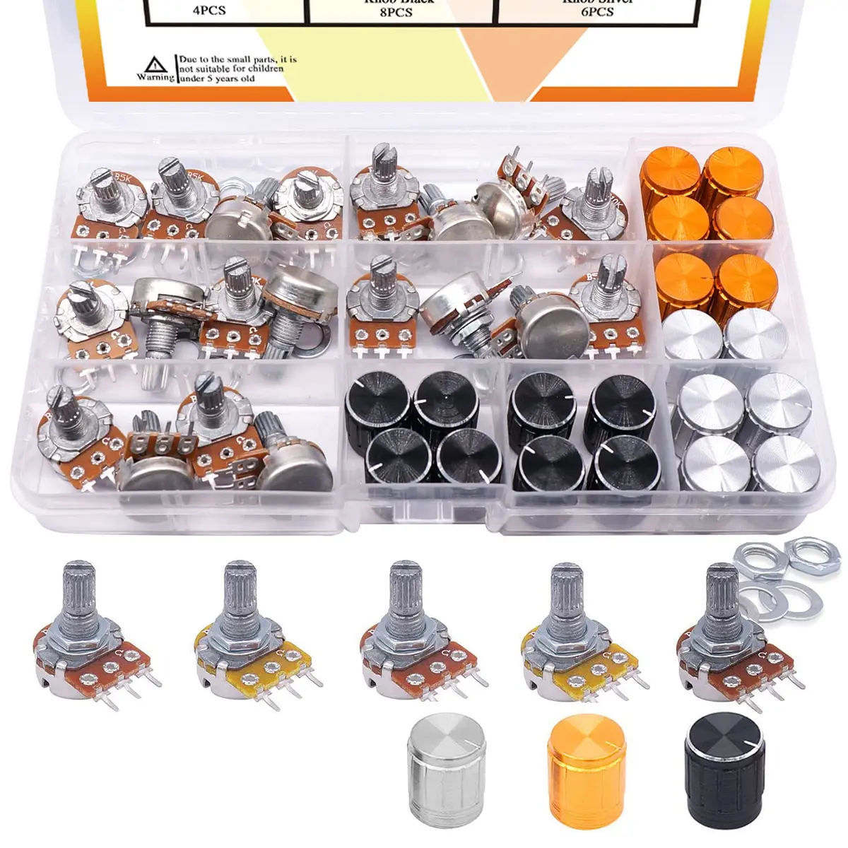 Taiss Potentiometer Kit 80PCS | Single Linear Taper Rotary Audio Components for Audio & Household Use - main product image
