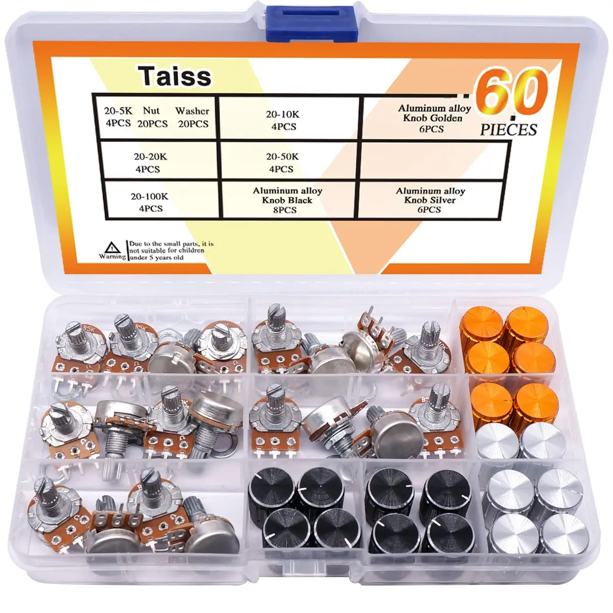 Taiss Potentiometer Kit 80PCS | Single Linear Taper Rotary Audio Components for Audio & Household Use - view 6