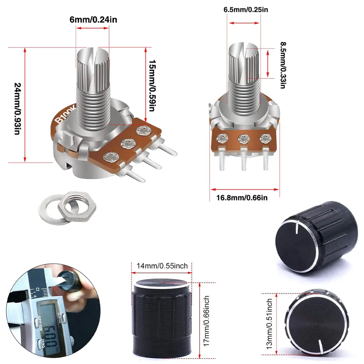 Taiss Potentiometer Kit 80PCS | Single Linear Taper Rotary Audio Components for Audio & Household Use - view 3