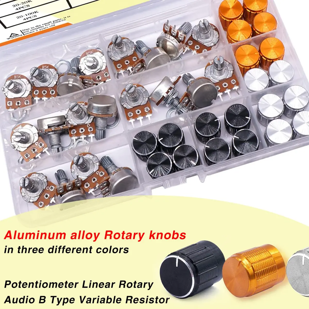 Taiss Potentiometer Kit 80PCS | Single Linear Taper Rotary Audio Components for Audio & Household Use - view 4