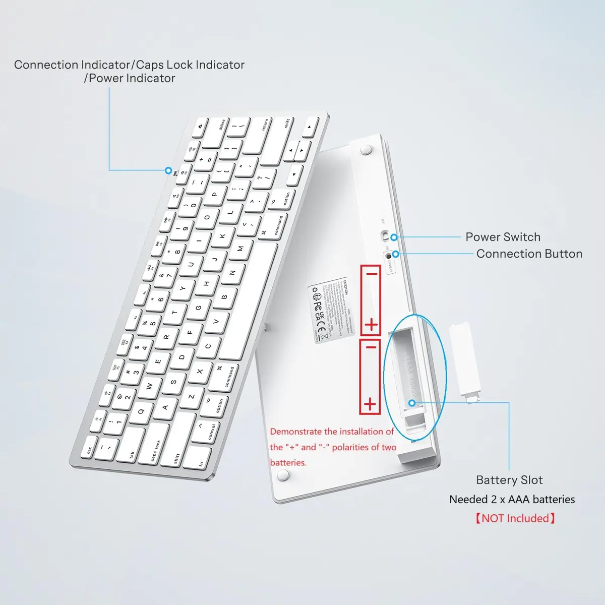 OMOTON Bluetooth Keyboard for Mac ONLY, Compact Wireless Keyboard 285mm x 120mm x 21.8mm | Mac OS X 10.10+ Compatible - view 5