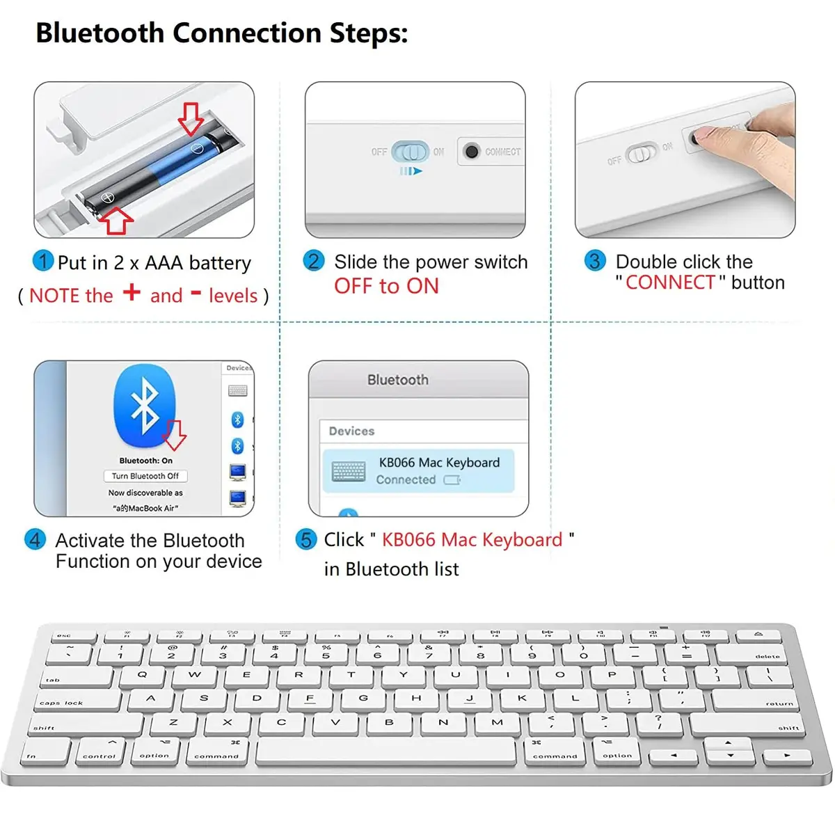 OMOTON Bluetooth Keyboard for Mac ONLY, Compact Wireless Keyboard 285mm x 120mm x 21.8mm | Mac OS X 10.10+ Compatible - view 3
