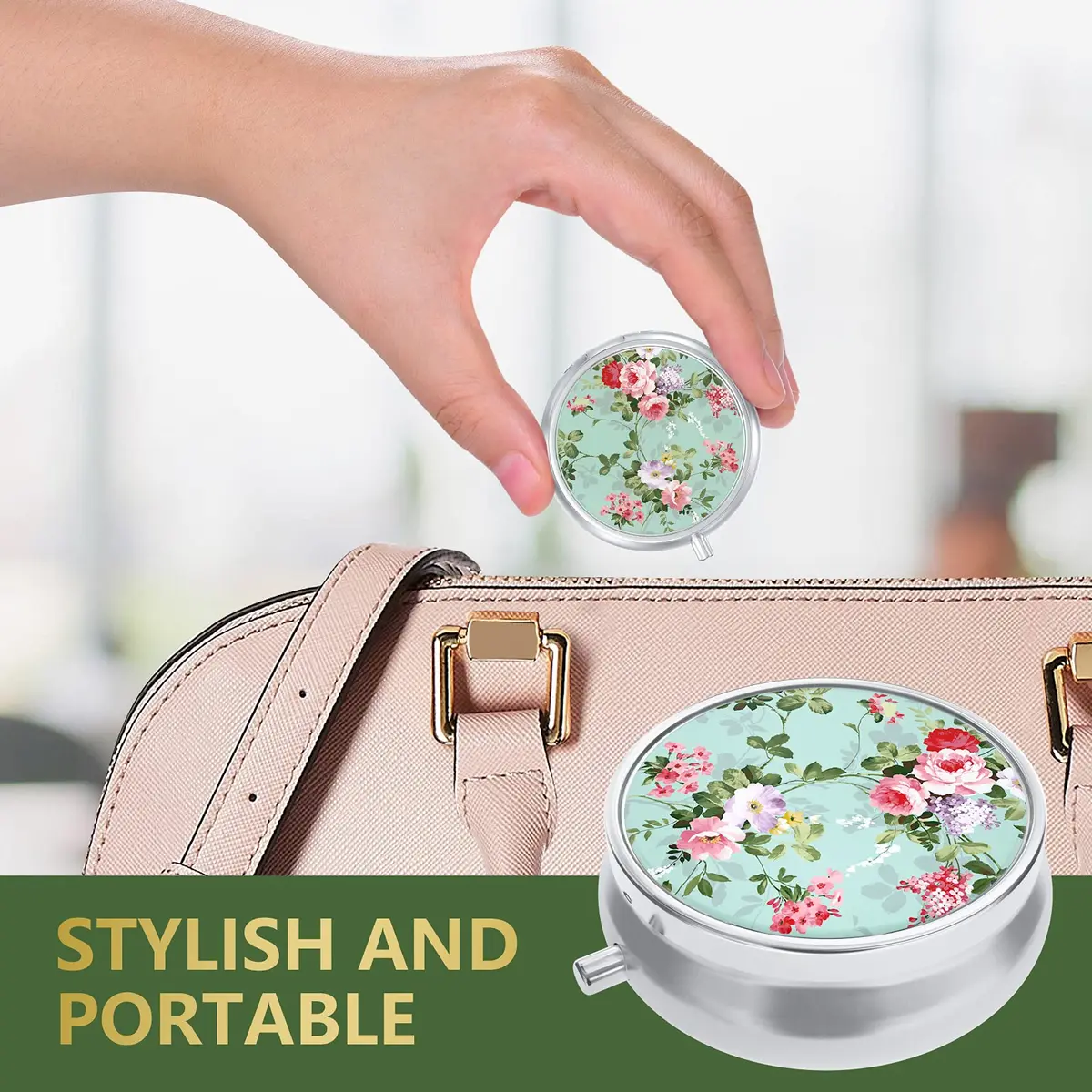 Nipichsha Pill Box Small Portable Medicine Organizer Graceful Peony | Compact, Sturdy & Stylish - view 5