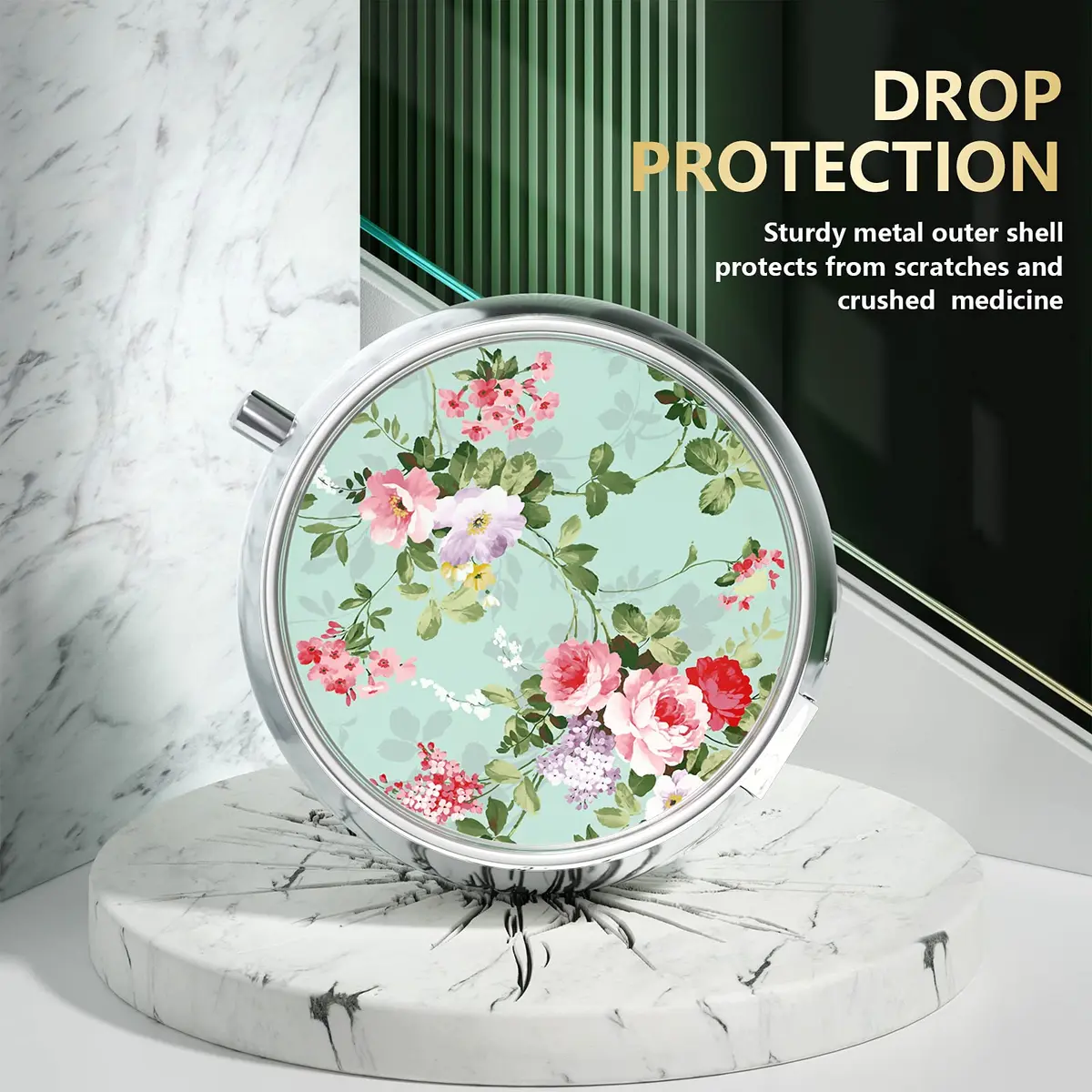 Nipichsha Pill Box Small Portable Medicine Organizer Graceful Peony | Compact, Sturdy & Stylish - view 4