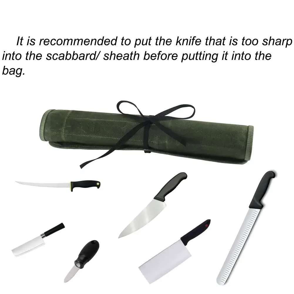 JOINDO Waxed Canvas Chef Knife Roll Bag with 6 Slots (Green) | Heavy Duty Kitchen Knife Pouch Holder - view 2