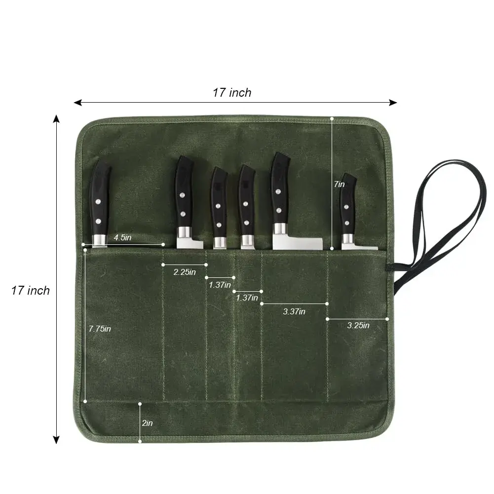 JOINDO Waxed Canvas Chef Knife Roll Bag with 6 Slots (Green) | Heavy Duty Kitchen Knife Pouch Holder - view 3