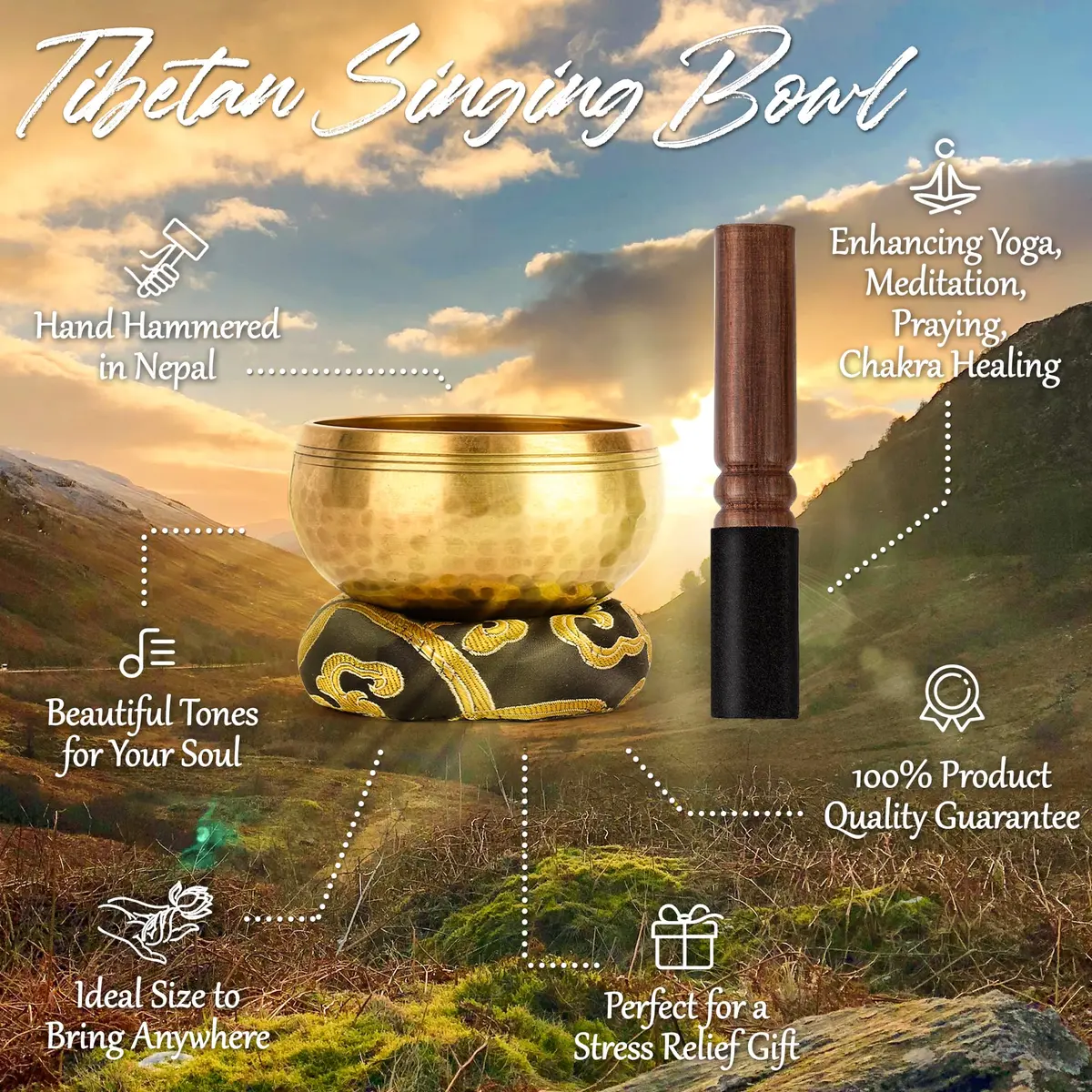 Relaehih Tibetan Singing Bowl Set 8.2 cm (3.15 Inch) | Hand-Hammered Nepal Meditation Chakra Sound Bowl - view 6