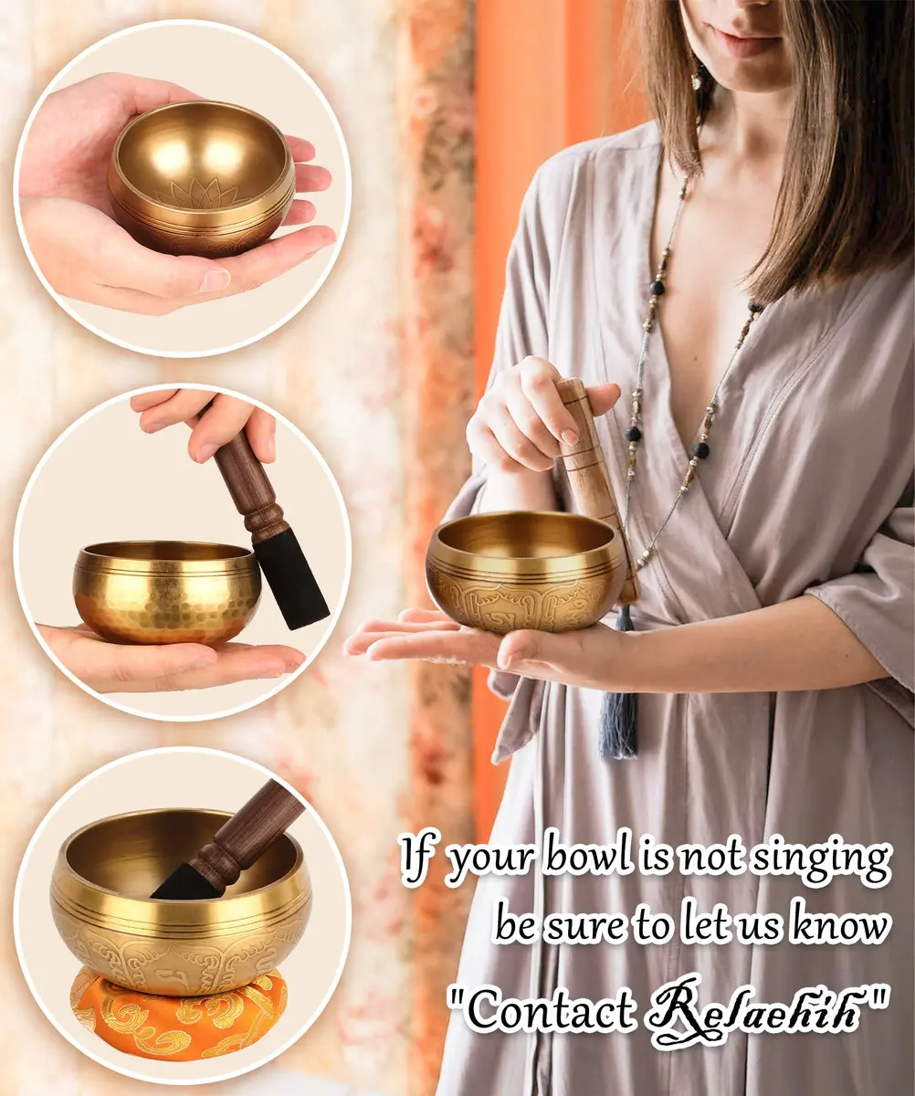 Relaehih Tibetan Singing Bowl Set 8.2 cm (3.15 Inch) | Hand-Hammered Nepal Meditation Chakra Sound Bowl - view 3