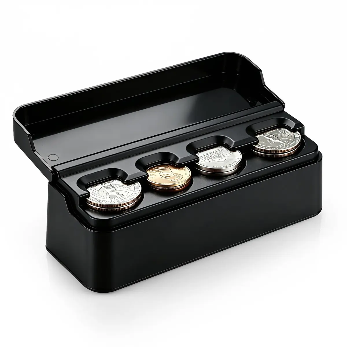 SINGARO Coin Holder for Car, Coin Change Organizer Compatible with Coins of Different Sizes, Dash-Mounted Holder Suitable for Most Cars, Trucks (Black) | Modern, Water-Resistant - main product image