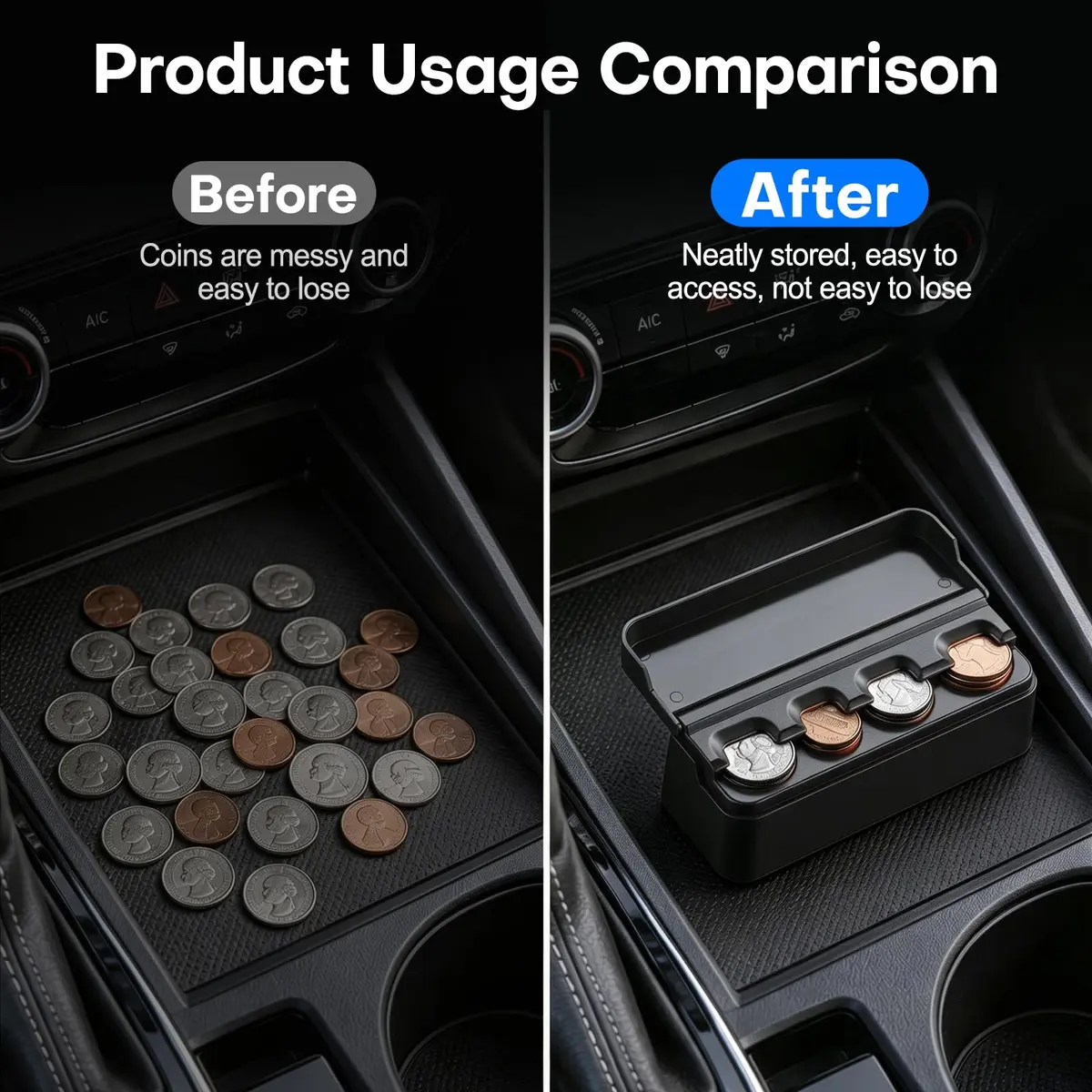 SINGARO Coin Holder for Car, Coin Change Organizer Compatible with Coins of Different Sizes, Dash-Mounted Holder Suitable for Most Cars, Trucks (Black) | Modern, Water-Resistant - view 5