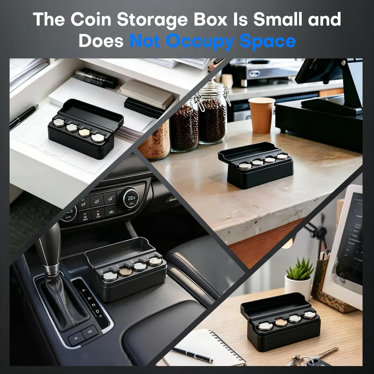 SINGARO Coin Holder for Car, Coin Change Organizer Compatible with Coins of Different Sizes, Dash-Mounted Holder Suitable for Most Cars, Trucks (Black) | Modern, Water-Resistant - view 6