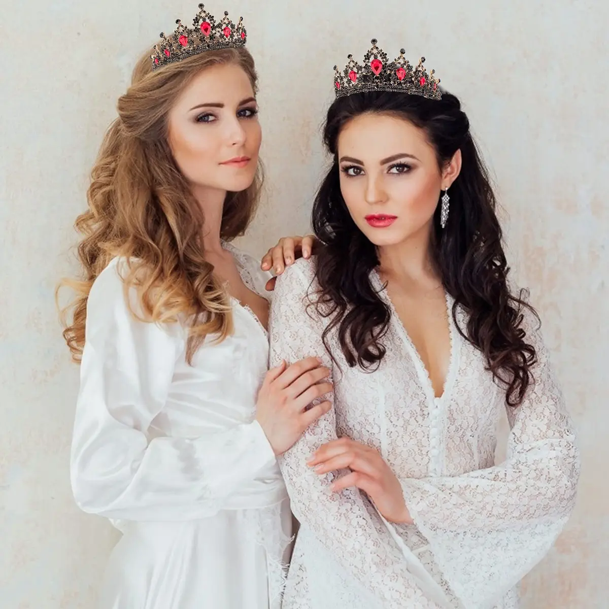 CAVETEE Black Crown for Women Halloween Party Favors 15cm | Luxurious Red Rhinestones Tiara - view 2