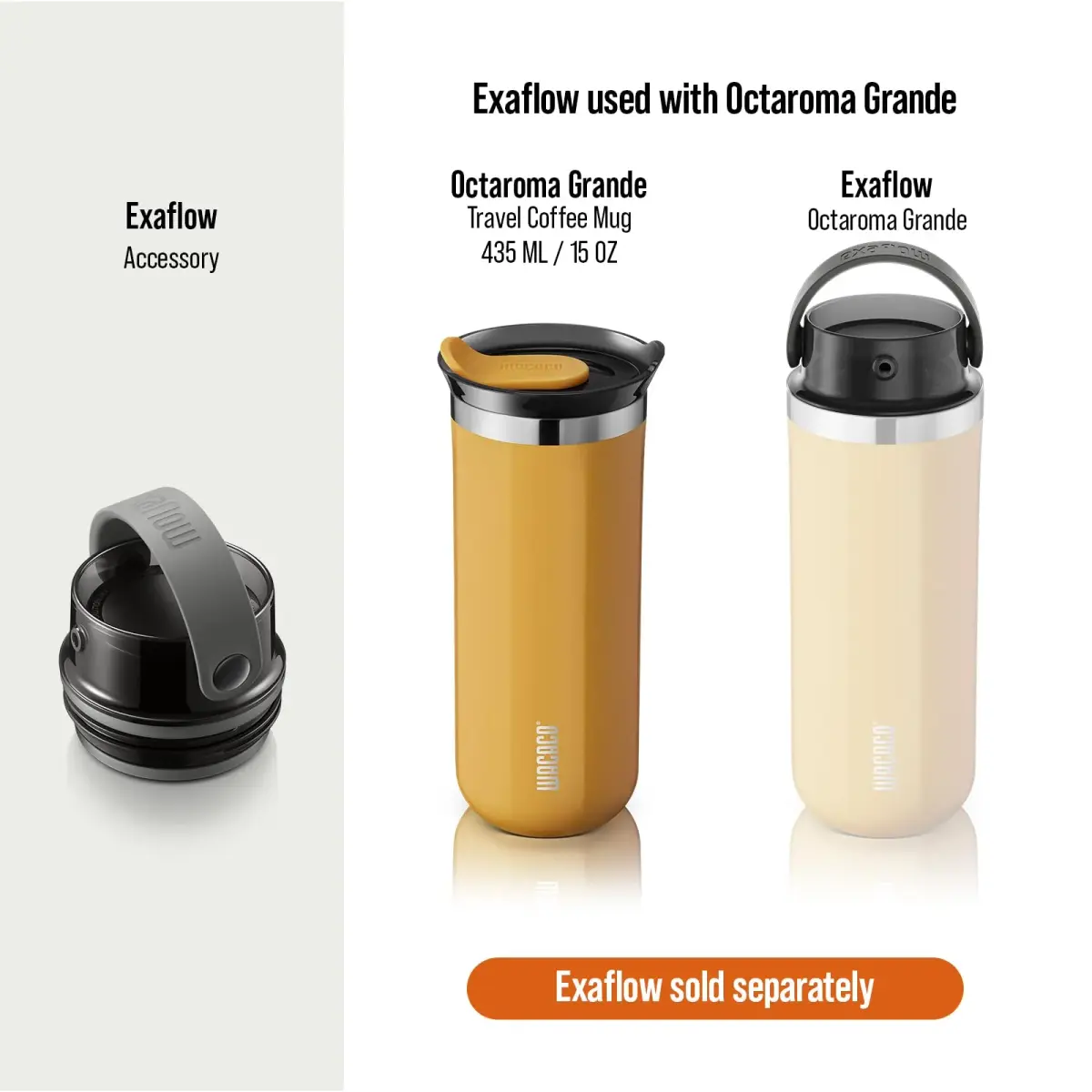 WACACO Octaroma Grande Vacuum Insulated Coffee Mug 435ml (15 fl oz) | Amber Yellow Travel Tumbler with Leak-Proof Lid - view 6