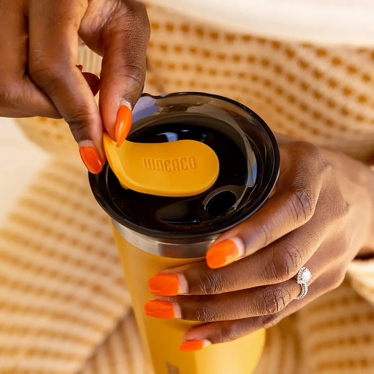 WACACO Octaroma Grande Vacuum Insulated Coffee Mug 435ml (15 fl oz) | Amber Yellow Travel Tumbler with Leak-Proof Lid - view 2