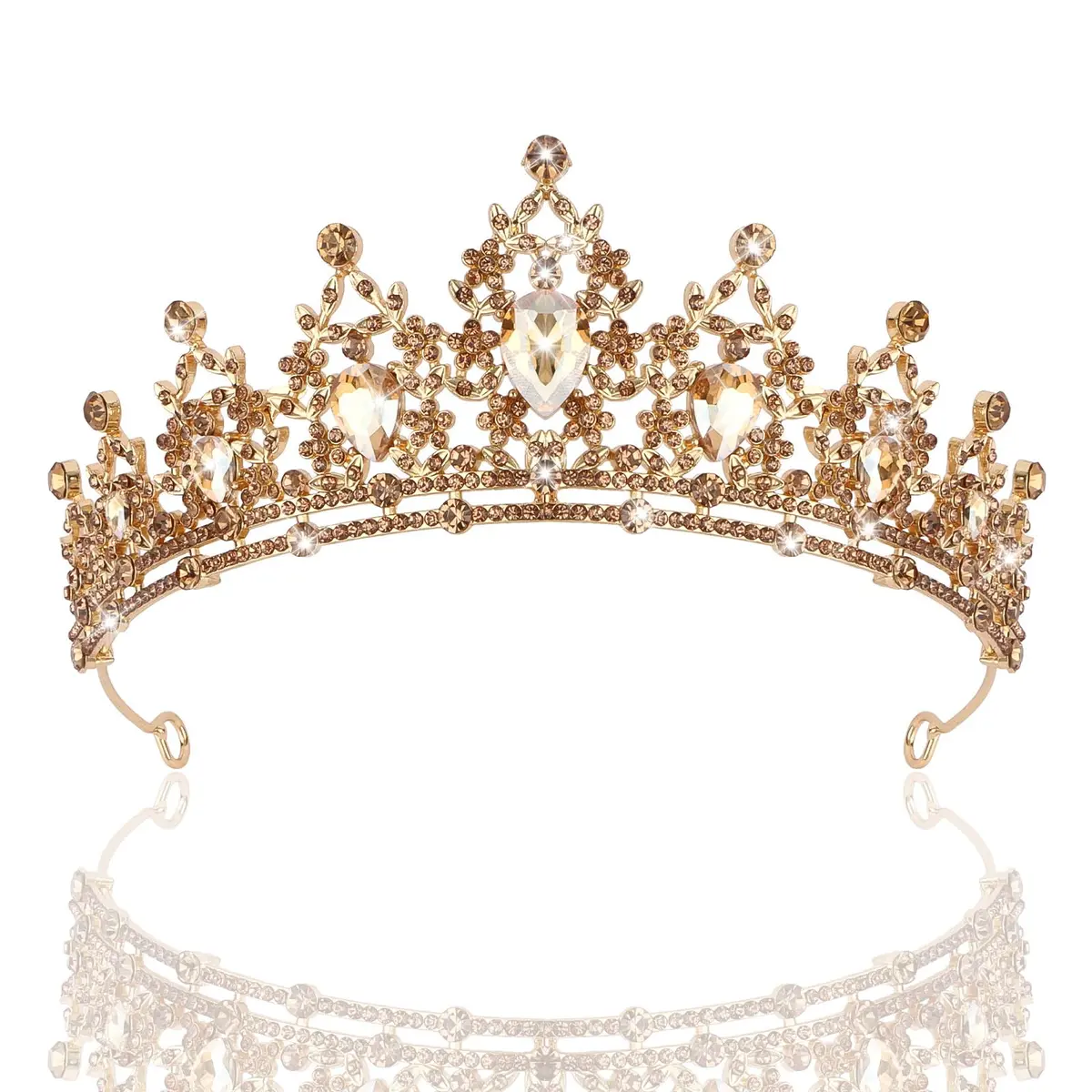 CAVETEE Champagne Gold Crowns for Women 15cm x 5.8cm | Luxurious Baroque Queen Tiara - main product image