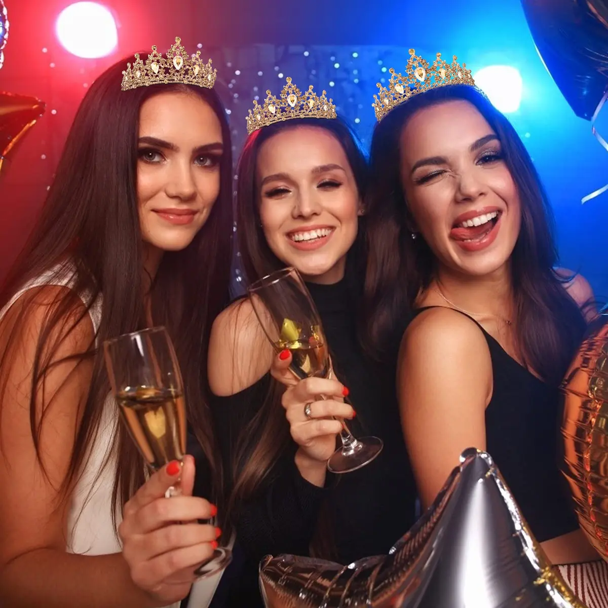 CAVETEE Champagne Gold Crowns for Women 15cm x 5.8cm | Luxurious Baroque Queen Tiara - view 5