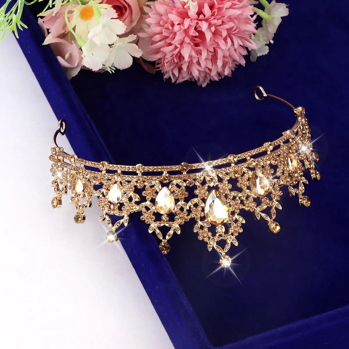 CAVETEE Champagne Gold Crowns for Women 15cm x 5.8cm | Luxurious Baroque Queen Tiara - view 6