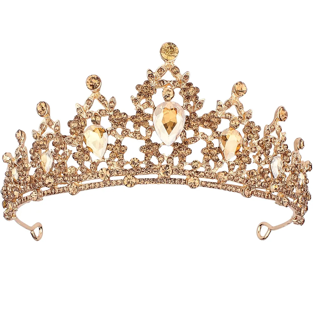 CAVETEE Champagne Gold Crowns for Women 15cm x 5.8cm | Luxurious Baroque Queen Tiara - view 8