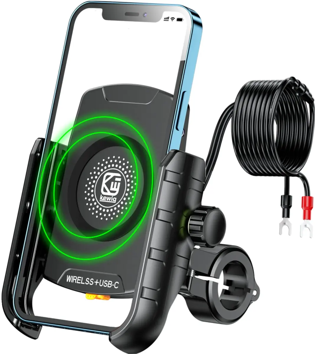 BRCOVAN Motorcycle Phone Mount Holder with Wireless & USB-C Charger 310g (0.68lb) | IP66 Waterproof, 15W Wireless & 20W PD Charging - main product image