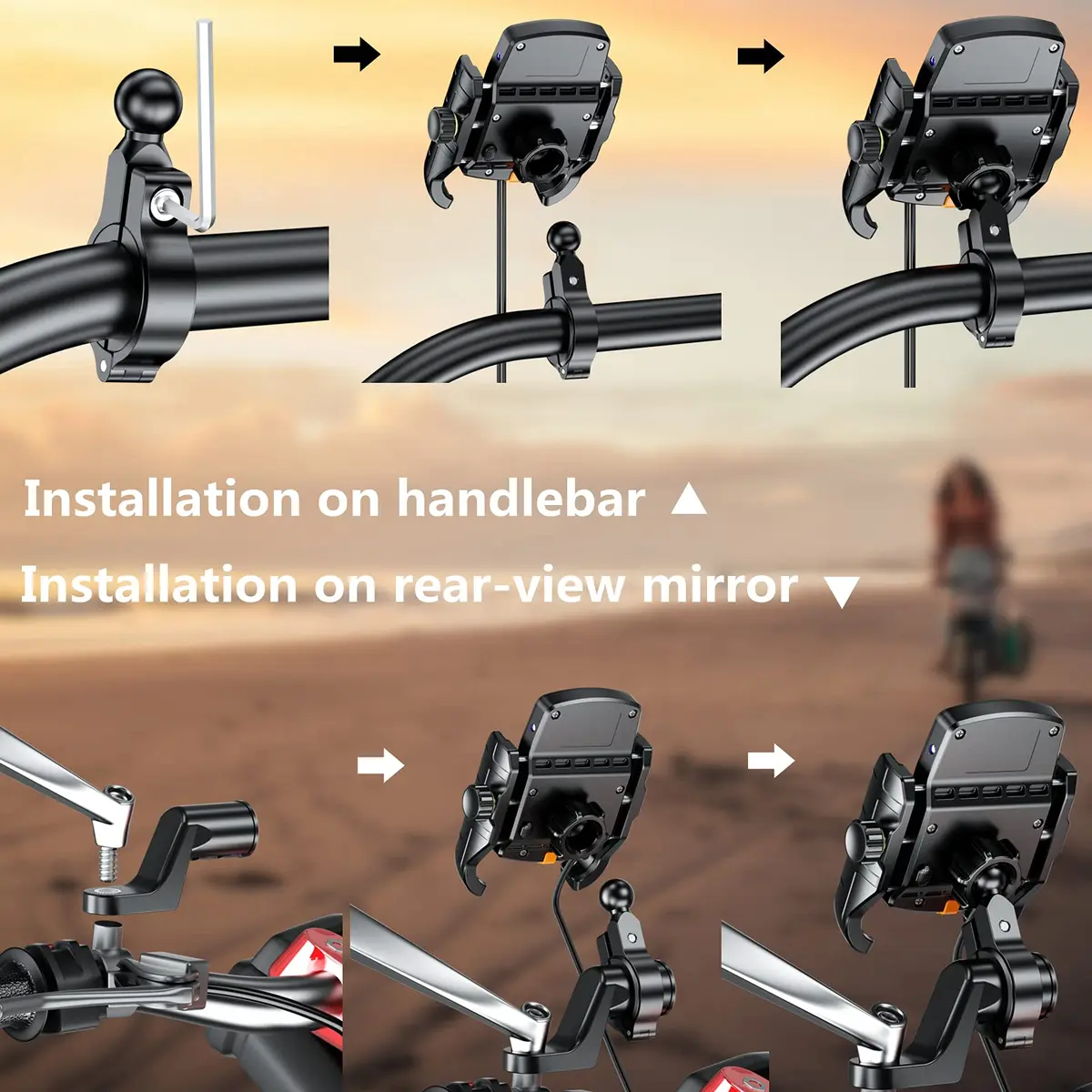 BRCOVAN Motorcycle Phone Mount Holder with Wireless & USB-C Charger 310g (0.68lb) | IP66 Waterproof, 15W Wireless & 20W PD Charging - view 7