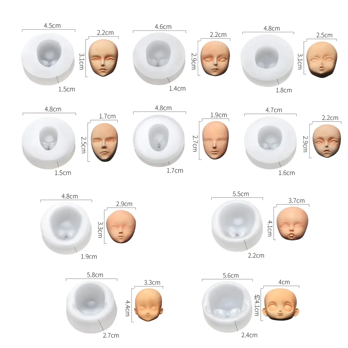 Cestony 10Pcs Human Face Silicone Molds | DIY Cake Fondant Biscuit Sugar Pudding Chocolate Hard Candies Dessert Candle Decor Polymer Clay - view 2