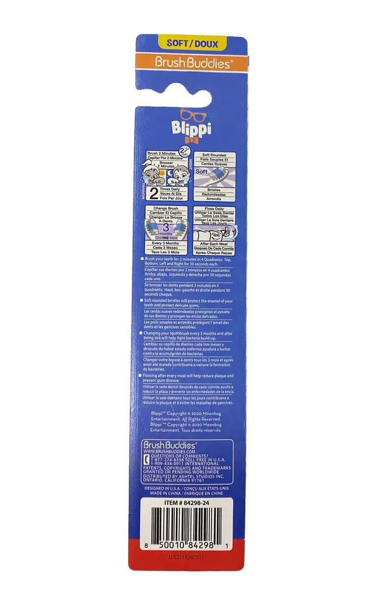 Brush Buddies Blippi Kids Toothbrush with Travel Cap | Soft Bristle, Multicolor, 2 Count - view 2
