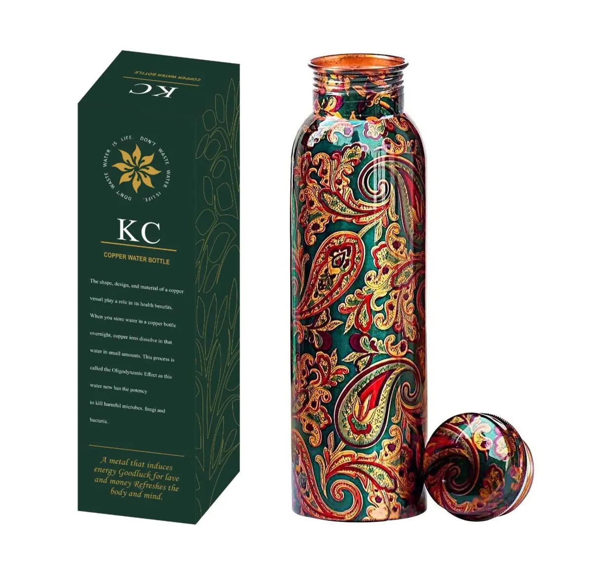 KC Pure Copper Water Bottle 1000ml (33.8 oz) | Ayurveda & Yoga Health Benefits - main product image