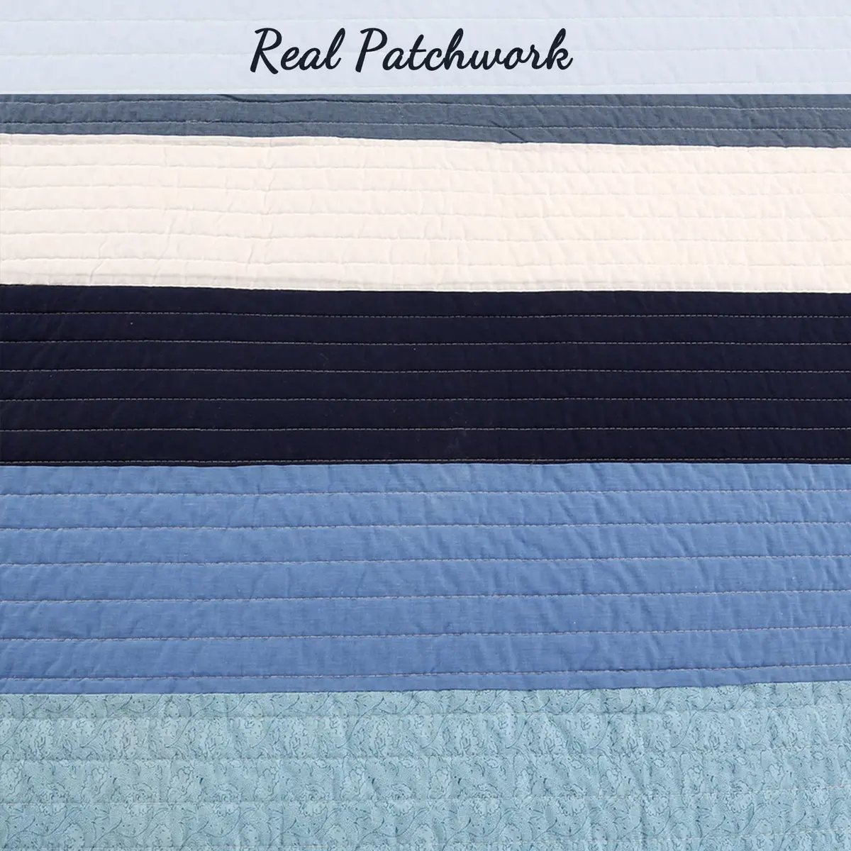 Cozy Line Home Fashions Navy Blue Striped Boy 100% Cotton Reversible Quilt Bedding Set, Preston, Queen - view 4