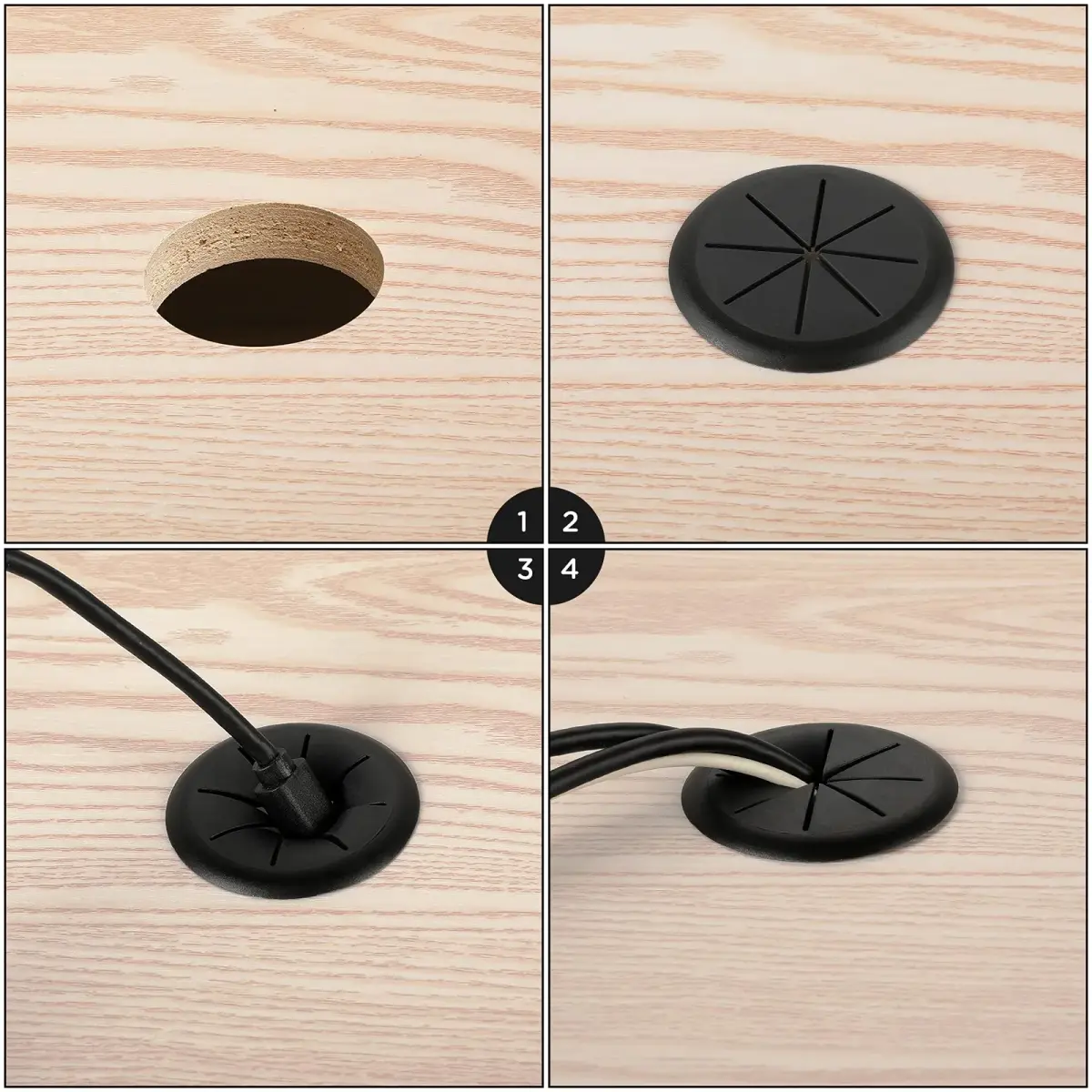 HYCC Black 2 Pack 2 Inch Flexible Desk Grommet | Organizes Wires Effectively - view 5
