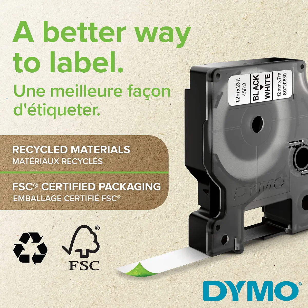 DYMO D1 Label Tape 12mm (1/2 Inch) x 7m (23 Feet) Black on White | 2-Pack for LabelManager & LabelWriter Duo - view 2