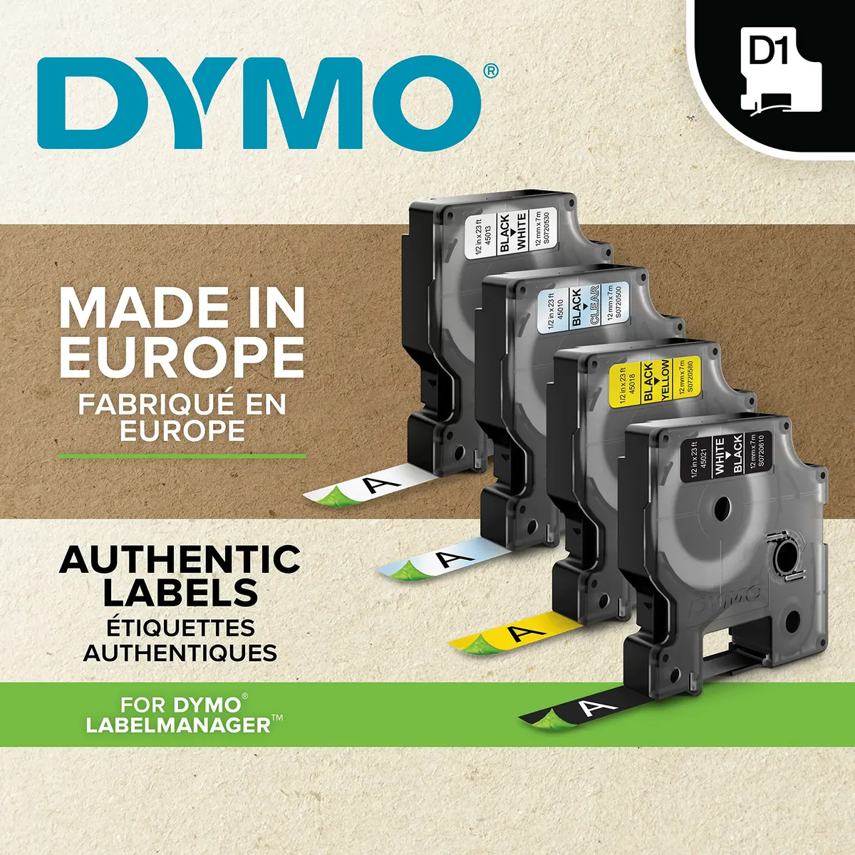 DYMO D1 Label Tape 12mm (1/2 Inch) x 7m (23 Feet) Black on White | 2-Pack for LabelManager & LabelWriter Duo - view 3