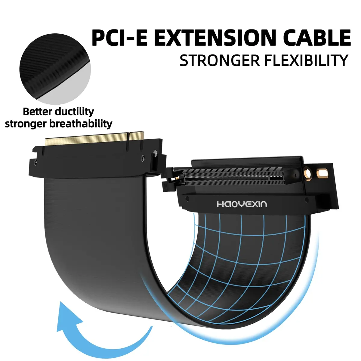HAOYEXIN PCIE 3.0 X16 Extension Cable 20cm (8 inch) | Right Angle Connector for Vertical Installation - view 2