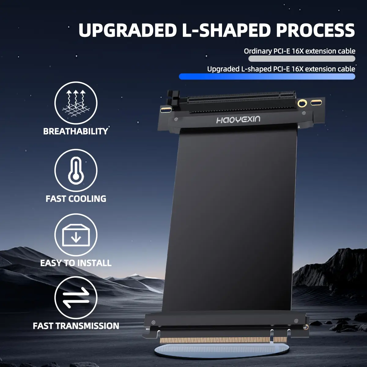 HAOYEXIN PCIE 3.0 X16 Extension Cable 20cm (8 inch) | Right Angle Connector for Vertical Installation - view 4