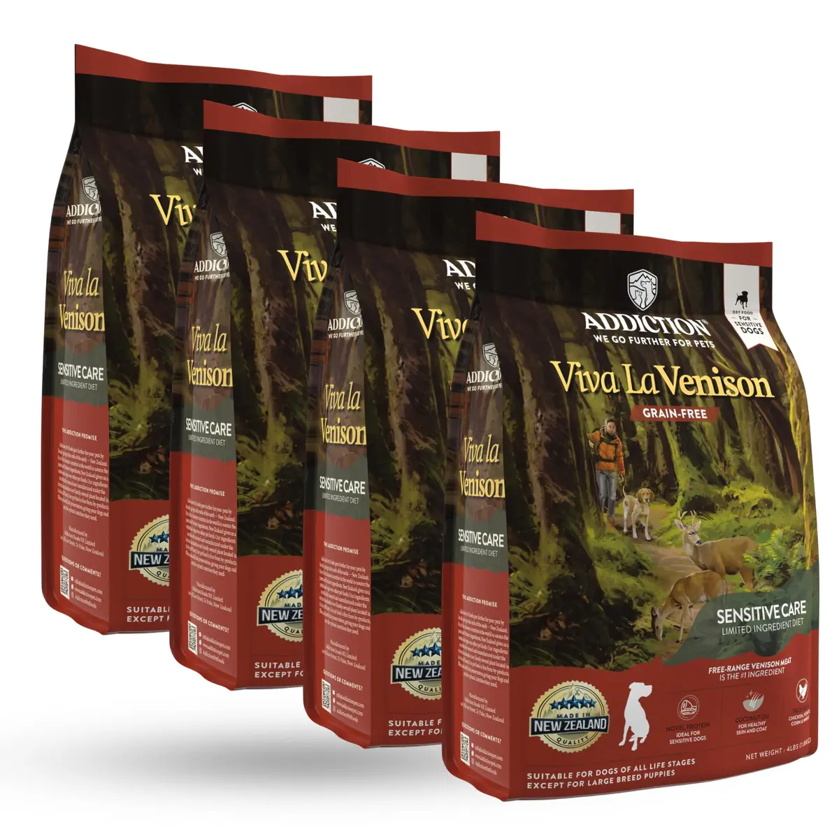 Addiction Viva La Venison Dog Food – Grain-Free Dry Dog Food with Novel Protein & Prebiotics, No Chicken, Beef, or Turkey – Made in New Zealand 4lb - main product image