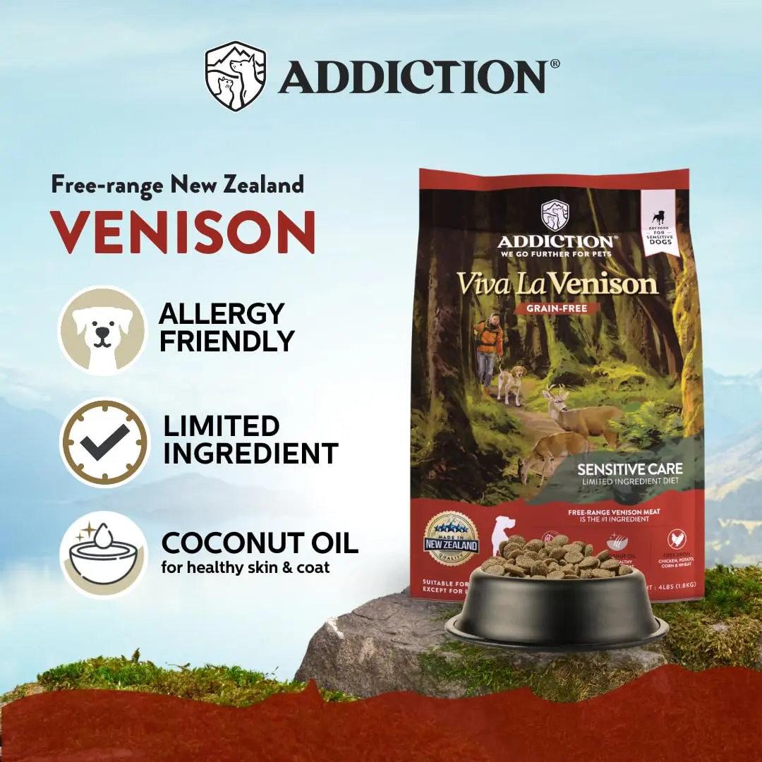 Addiction Viva La Venison Dog Food – Grain-Free Dry Dog Food with Novel Protein & Prebiotics, No Chicken, Beef, or Turkey – Made in New Zealand 4lb - view 2