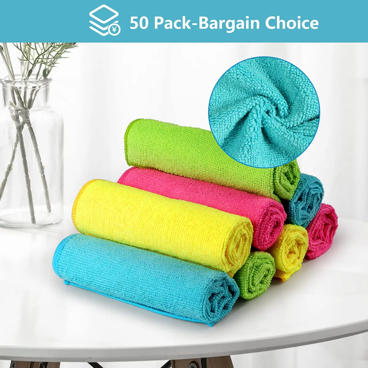 HOMEXCEL 50PK Microfiber Cleaning Cloth, 11.5x11.5in | Scratch-Free & Ultra-Absorbent - view 3