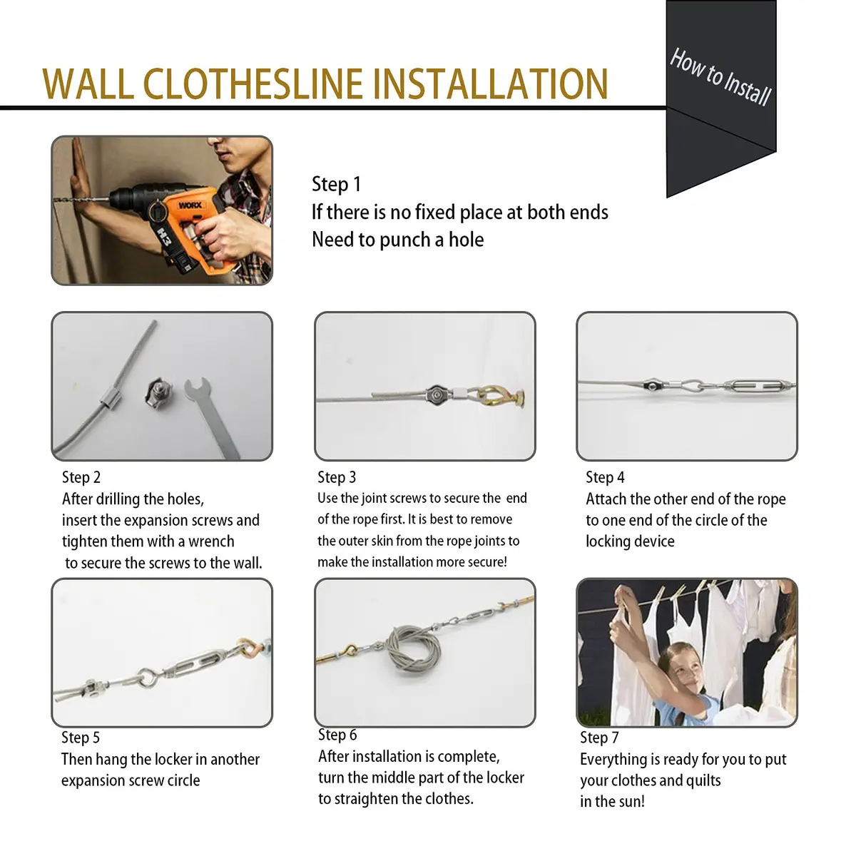 MHY 32ft (9.75m) Heavy Duty Stainless Steel Clothesline | Retractable System for Outdoor/Indoor Drying - view 5