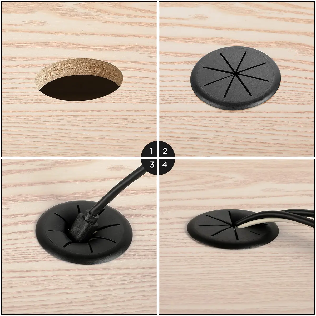 HYCC 2 Pack 2-3/8 Inch Flexible Desk Grommet | Organize Wires & Cables Effectively - view 5