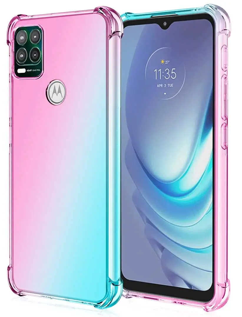 Lmposla Cellular Phone Case for Motorola Moto G Stylus 5G (2021), Pink/Teal Shockproof TPU, Soft Silicone, 2mm Protruding Edges - main product image