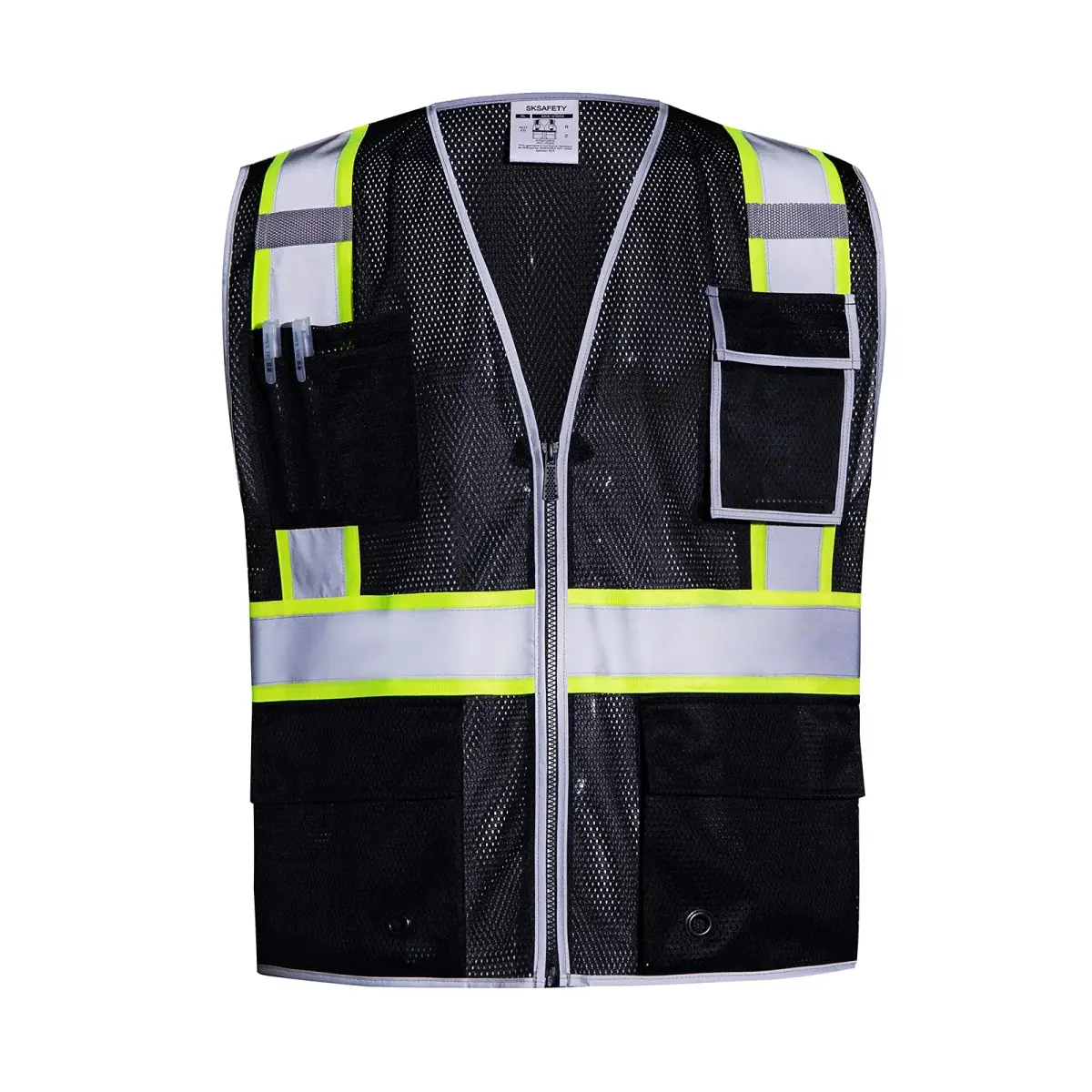 SKSAFETY Black Safety Vest with Zipper and Reflective Strips, Class 2 ANSI/ISEA Standard, 3XL - main product image
