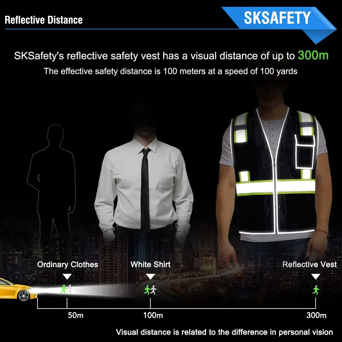 SKSAFETY Black Safety Vest with Zipper and Reflective Strips, Class 2 ANSI/ISEA Standard, 3XL - view 3