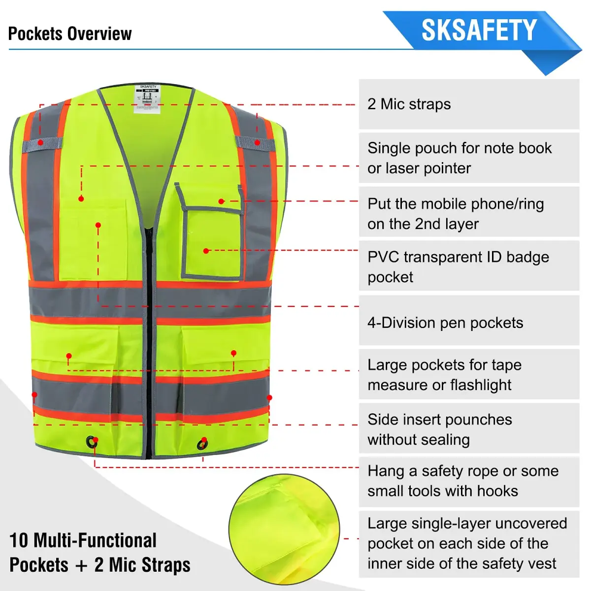 SKSAFETY Class 2 High Visibility Safety Vest XL | ANSI/ISEA 107-2020 Compliant with 360° Reflective Strips - view 6