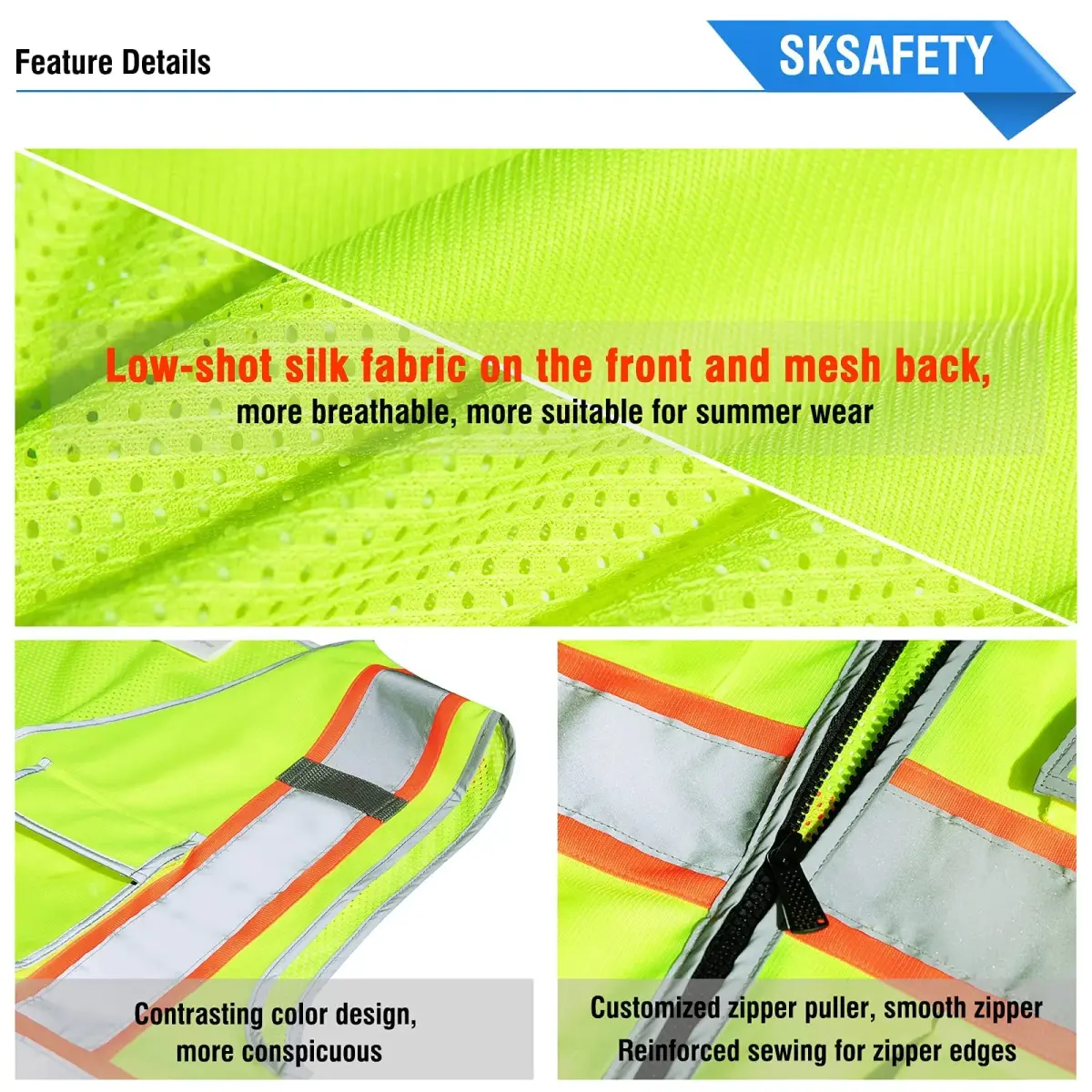 SKSAFETY High Visibility Safety Vest with Zipper, Class 2 ANSI/ISEA Standard, 5XL Lime - view 6