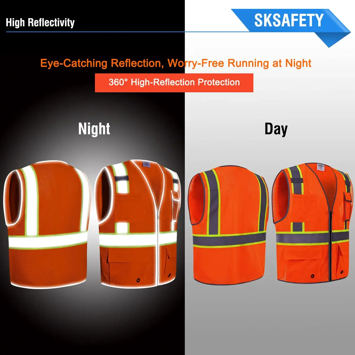 SKSAFETY High Visibility Class 2 Safety Vest Orange 2XL | ANSI/ISEA 107-2020 Compliant - view 2