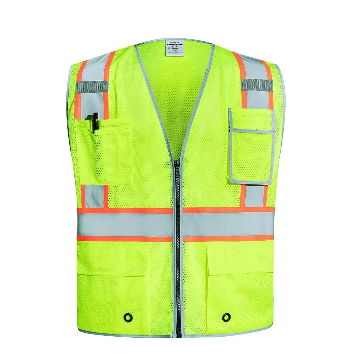 SKSAFETY High Visibility Safety Vest with Zipper and Reflective Strips, Class 2 ANSI/ISEA Standard, 5XL Lime - main product image