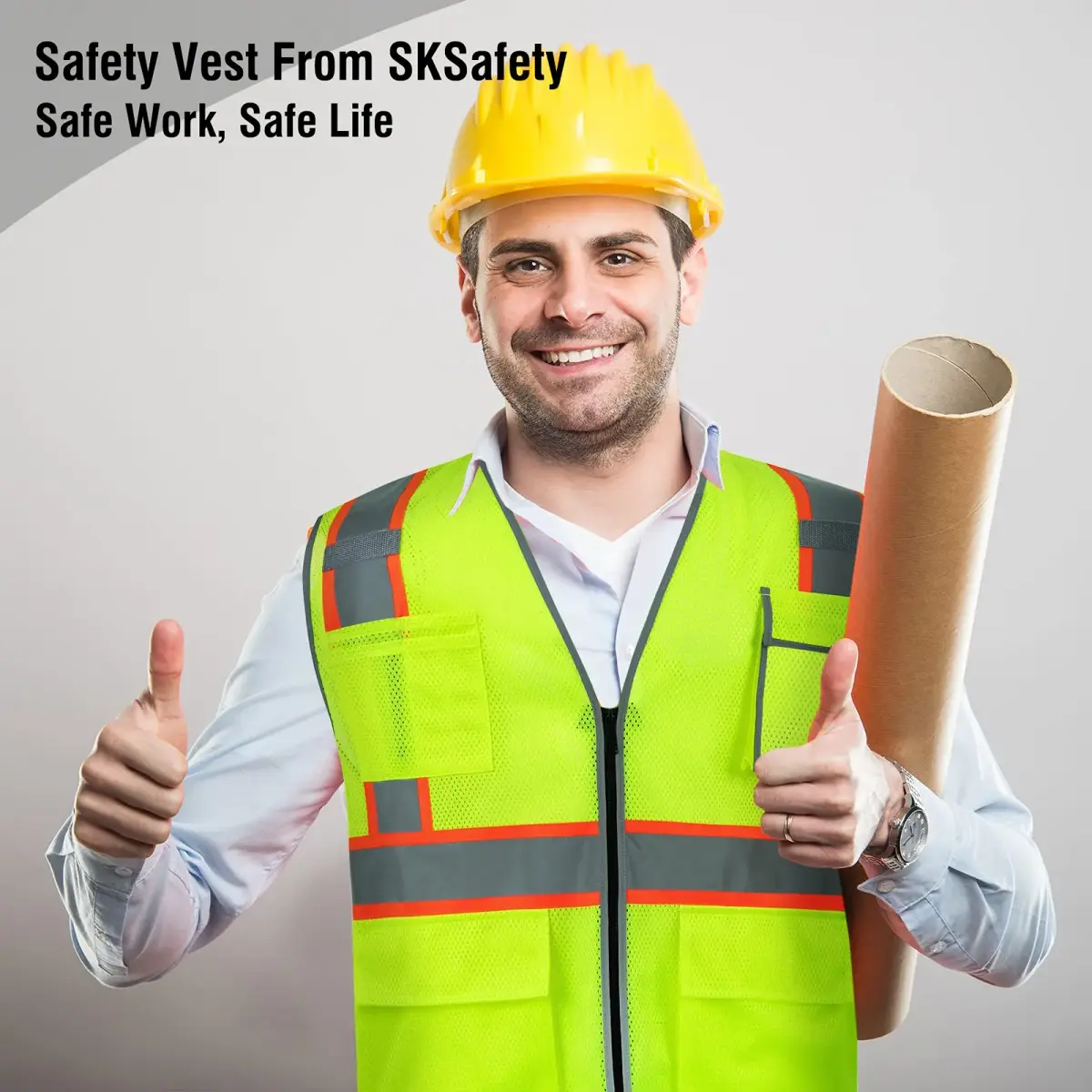 SKSAFETY High Visibility Safety Vest with Zipper and Reflective Strips, Class 2 ANSI/ISEA Standard, 5XL Lime - view 9