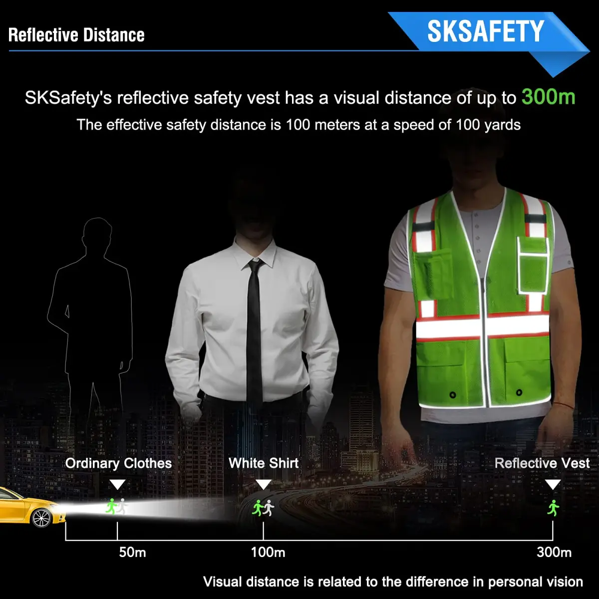 SKSAFETY High Visibility Safety Vest with Zipper and Reflective Strips, Class 2 ANSI/ISEA Standard, 5XL Lime - view 3