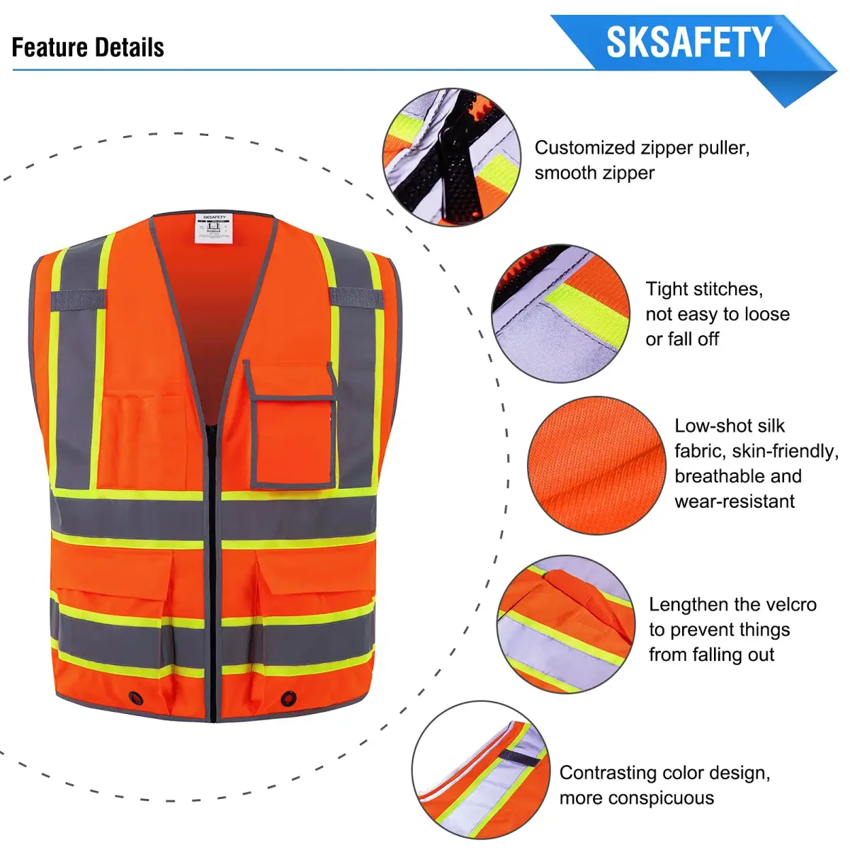 SKSAFETY Class 2 High Visibility Safety Vest Orange XL | ANSI/ISEA 107-2020 Compliant Work Vest - view 5